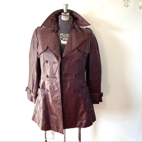 Vintage Etienne Aigner Leather Jacket Trench Wrap Coat Oxblood Burgundy 60s 70s - Picture 2 of 15